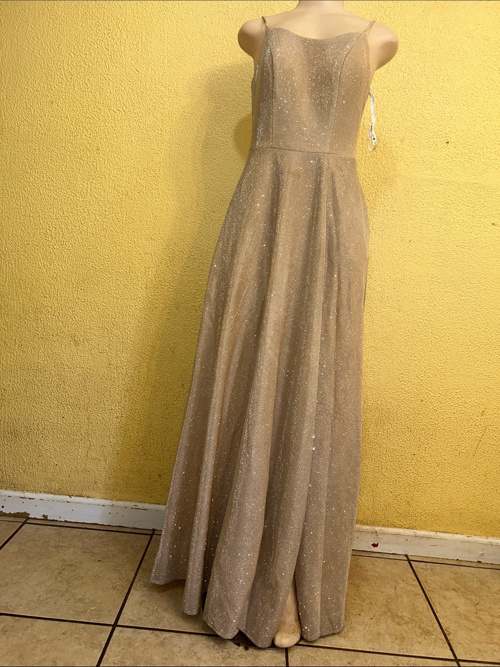 #60 Gold Sparkle Prom Gown with Slim Straps